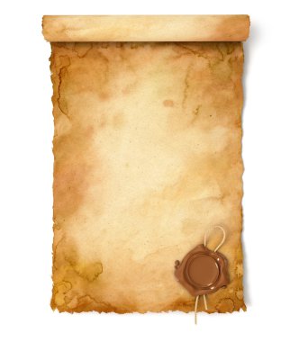 Old paper scroll with wax seal clipart