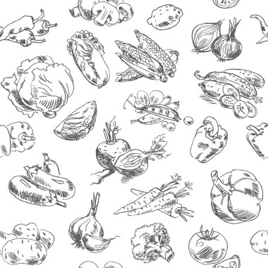 Freehand drawing vegetables. Seamless pattern