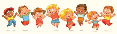 Children jump for joy. Banner
