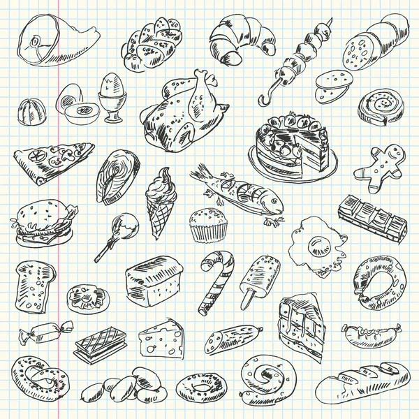 Dessin à main levée aliments riches en calories — Image vectorielle