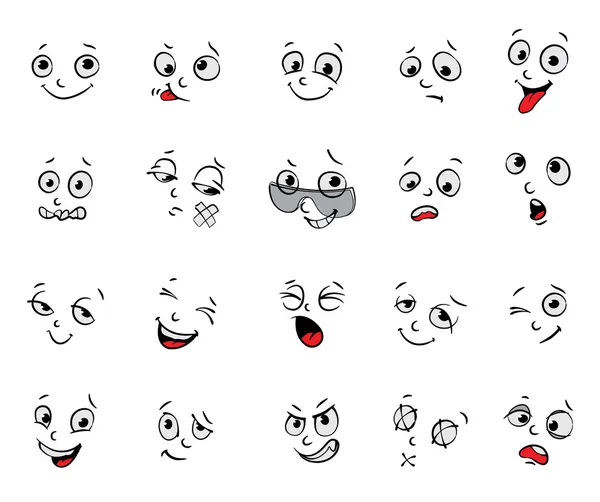 Emociones. Dibujos animados expresiones faciales conjunto — Vector de stock