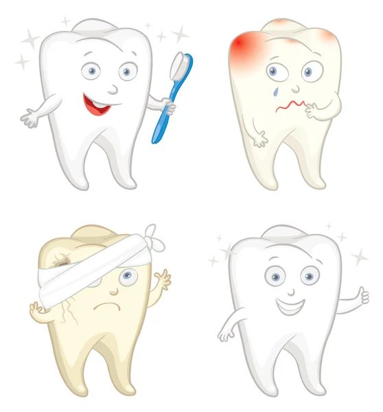 Dente divertente con spazzolino da denti. Carie. Mal di denti — Vettoriale Stock