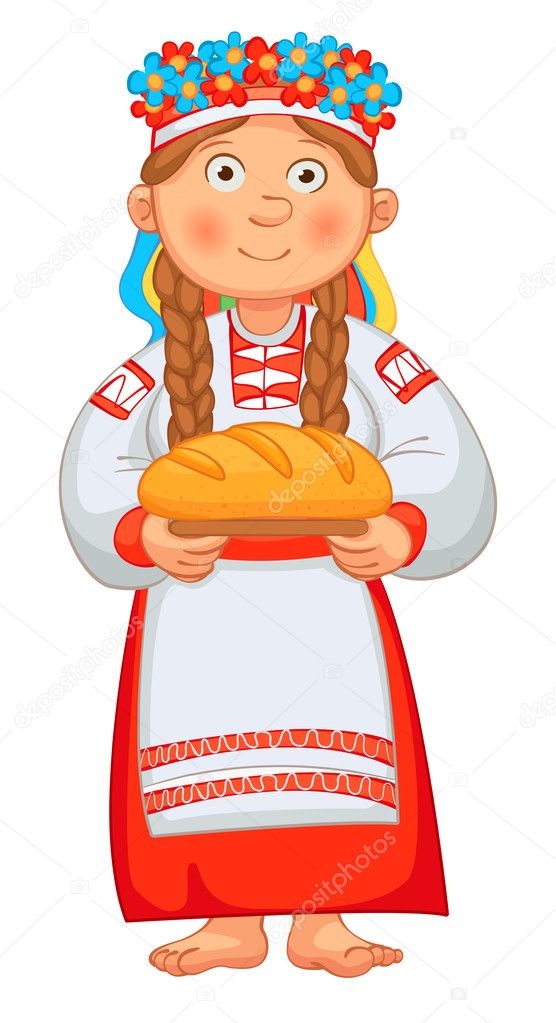 Ukrainian girl meets honored guests with bread and salt