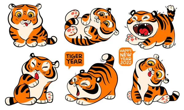 Забавные маленькие тигрицы. Символ китайского Нового года — стоковый вектор