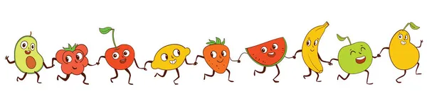 Sada kreslené zeleniny a ovoce. Bezproblémové panorama — Stockový vektor