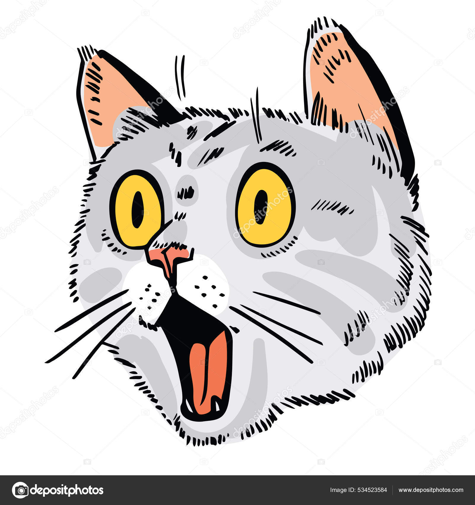 Little Angry and Cute Cat Hand Drawing Stock Vector - Illustration