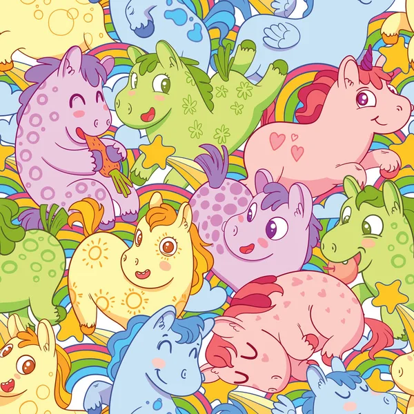 Mignons Petits Poneys Colorés Drôle Personnage Dessin Animé Illustration Vectorielle — Image vectorielle