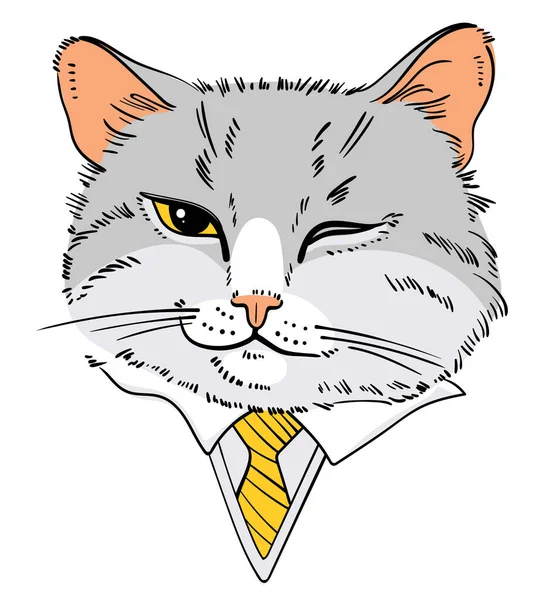 Cat Portrait Drawing Funny Cat Winks One Eye Cat Smirk — Stock Vector