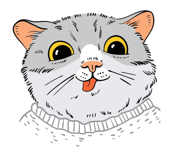 Cat Portrait Drawing Cat Shows His Tongue Cartoon Characters Funny — Stock Vector