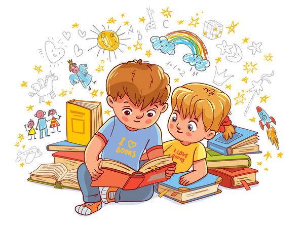 Boy and girl reading fairy tales together