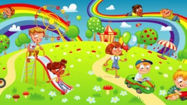 Çocuk parkında oynayan çocuklar. Çocuk bölgesi