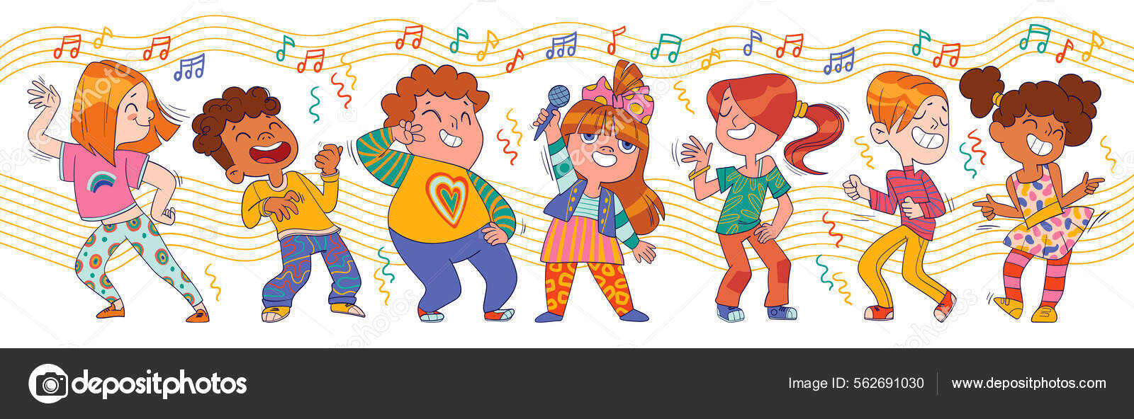 Anak-anak menari. Karakter kartun penuh warna Vektor Stok oleh ...