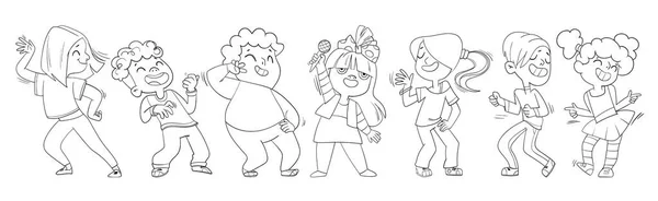 Dancing kids. Black and white. Cartoon characters —  Vetores de Stock