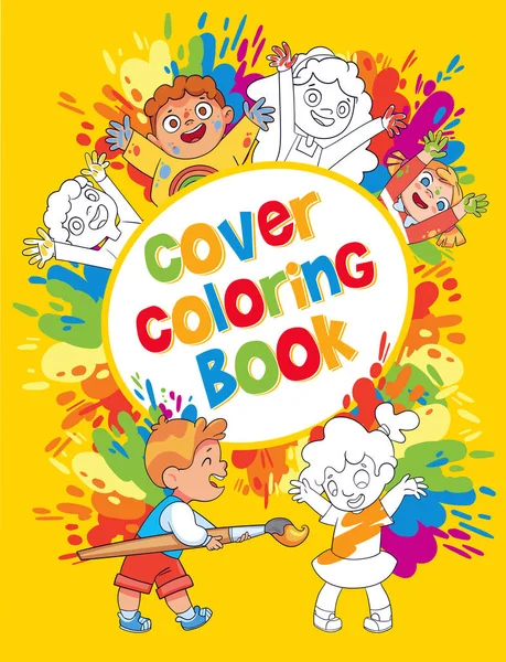 Libro para colorear arte concepto de portada. Divertidos personajes de dibujos animados — Archivo Imágenes Vectoriales