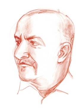 Hayattan bir adamın portresinin doğrusal çizimi. Kalemle el çizimi