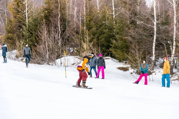 Tatranská Lomnica Slovensko 2022 Lyžařská Snowboardová Soutěž Zjazd Nadoraz Vysokých — Stock fotografie