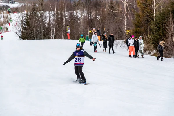 Tatranská Lomnica Slovensko 2022 Lyžařská Snowboardová Soutěž Zjazd Nadoraz Vysokých — Stock fotografie