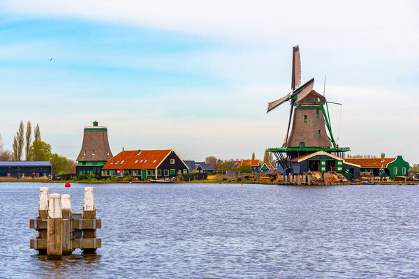 Traditional windmills over at the Zaanse Schans, cloudy weather
