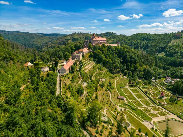 Aerial Drone Fly Pernstejn Castle Czech Republic Vysocina Region Nedvedice — Foto de Stock