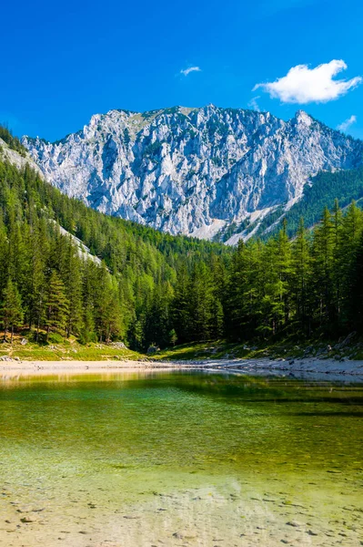 Gruner See Austria Vista Pacífica Montaña Con Famoso Lago Verde — Foto de Stock