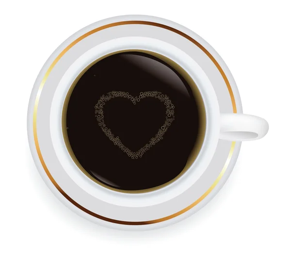 Vista superior de la taza de café negro aislado sobre fondo blanco — Vector de stock