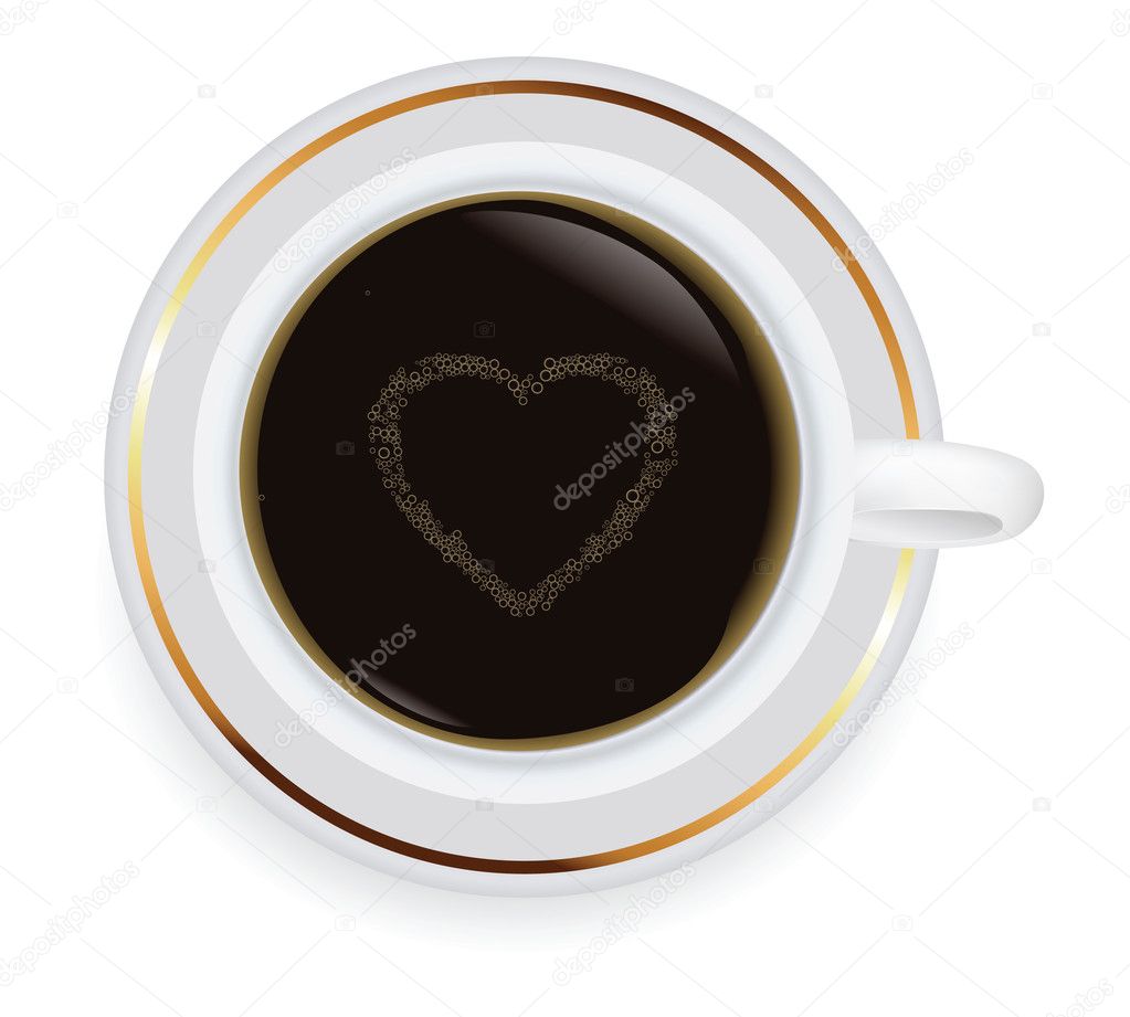 Top view of black coffee cup isolated on white background