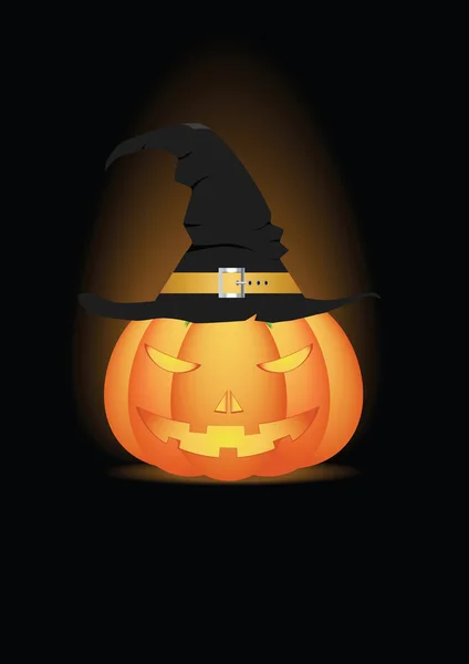 Calabaza de Halloween en sombrero de bruja — Vector de stock