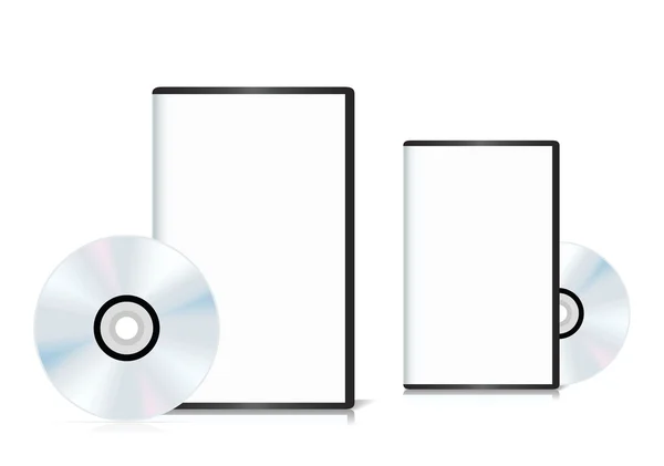 Set of DVD cases with a blank cover and shiny DVD disk — Stock Vector