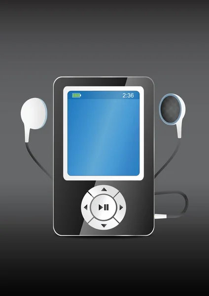 Elegante reproductor de MP3 moderno con auriculares — Vector de stock