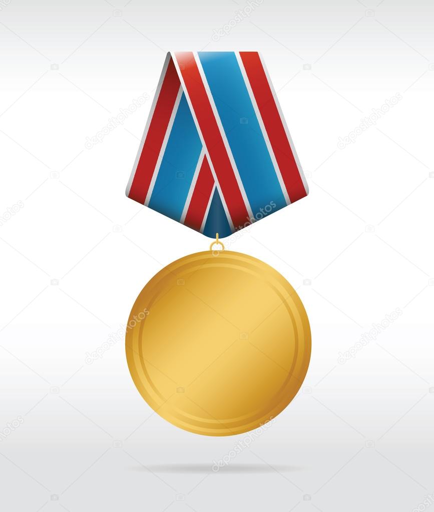 Golden medal with thee color ribbon
