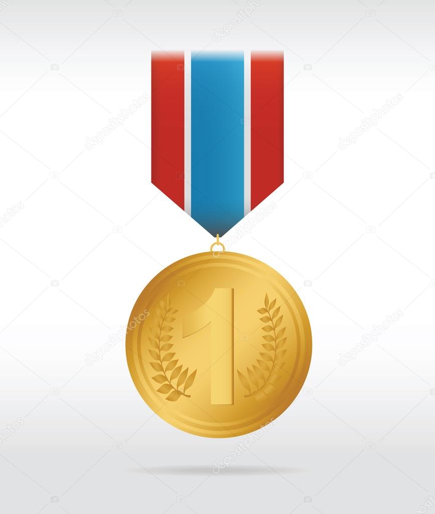 Golden medal with thee color ribbon