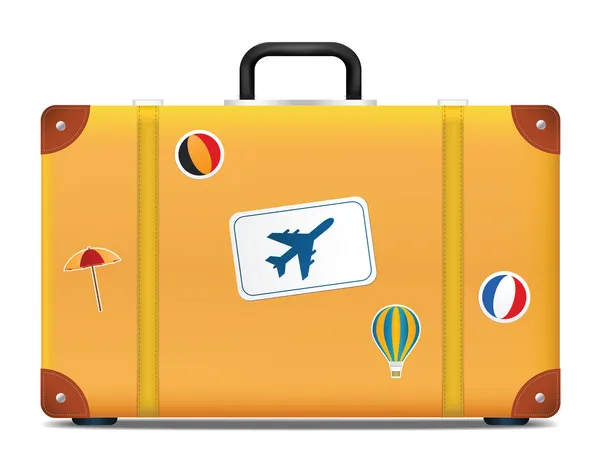Винтажный чемодан с фанковыми наклейками — стоковый вектор