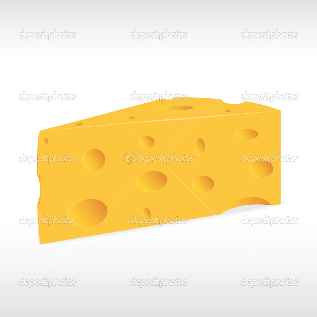 Piece of yellow porous cheese with holes