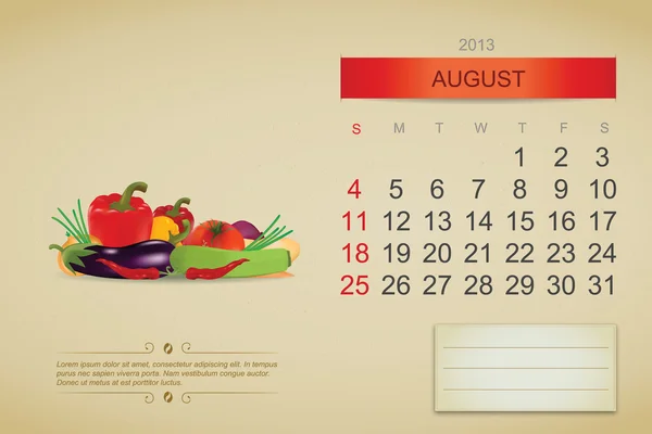 August 2013 calendar — Stock Vector