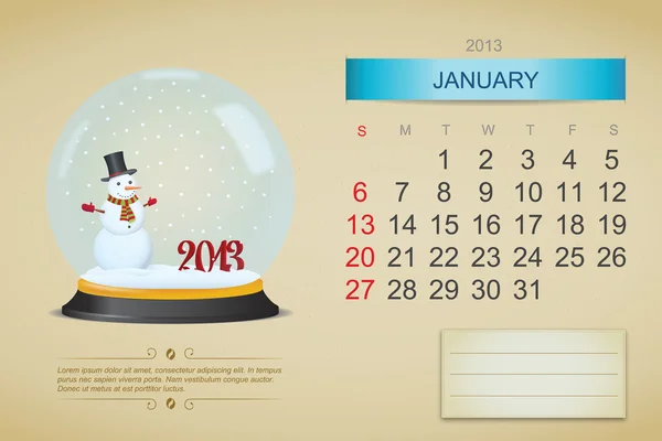 Calendario di gennaio 2013 — Vettoriale Stock