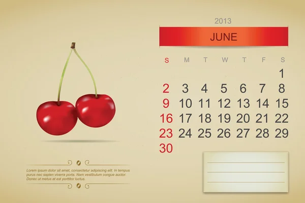 June 2013 calendar — Stock Vector