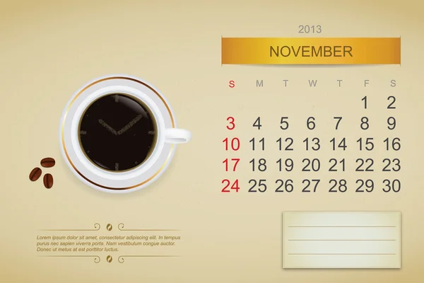 Calendrier Novembre 2013 — Image vectorielle