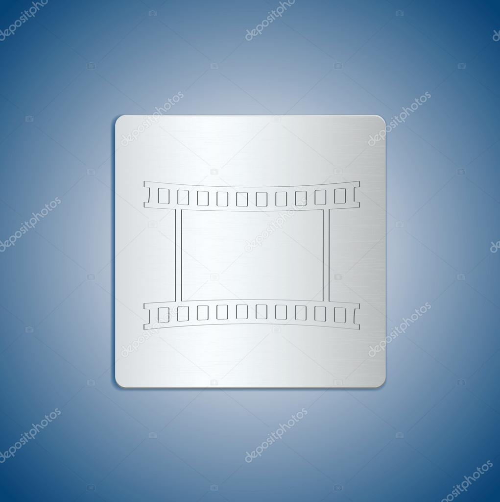 Metal icon of film reel on blue background