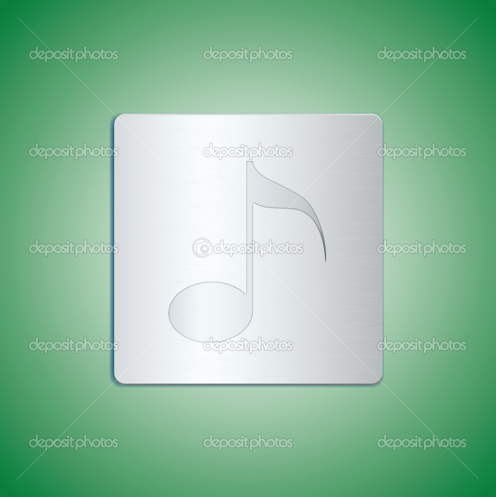 Metal icon of note on green background