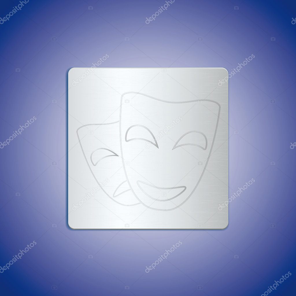Metal icon of theatrical mask on blue background