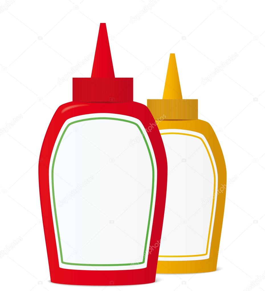 Ketchup and mustard bottles.