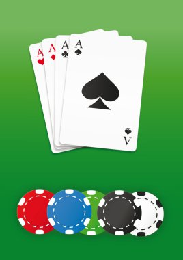 Poker fişleri ve kartları seti