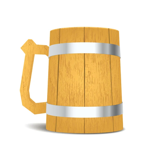 Caneca de cerveja de madeira no fundo isolado — Vetor de Stock