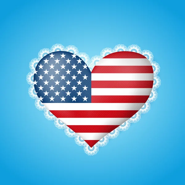 Bandera en forma de corazón de USA con encaje — Vector de stock