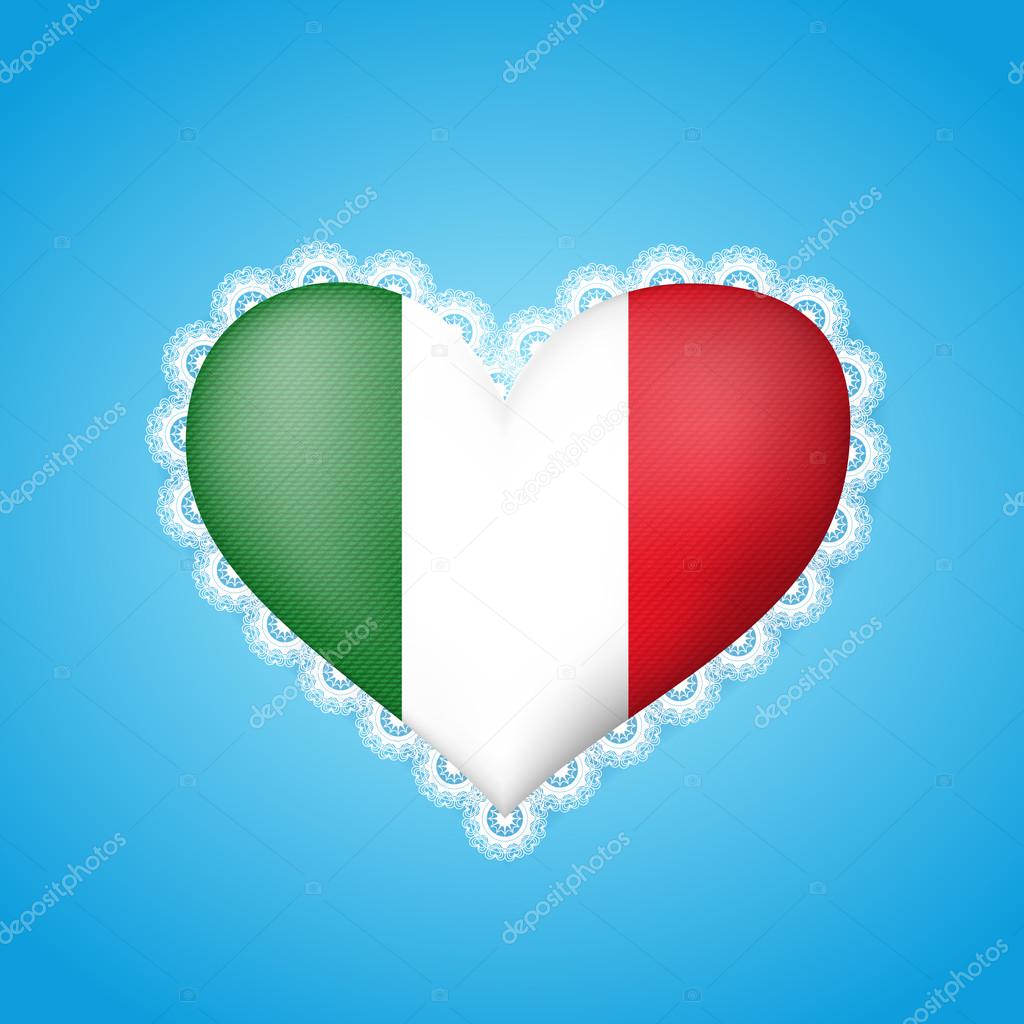 Heart shape flag of Italy with lace