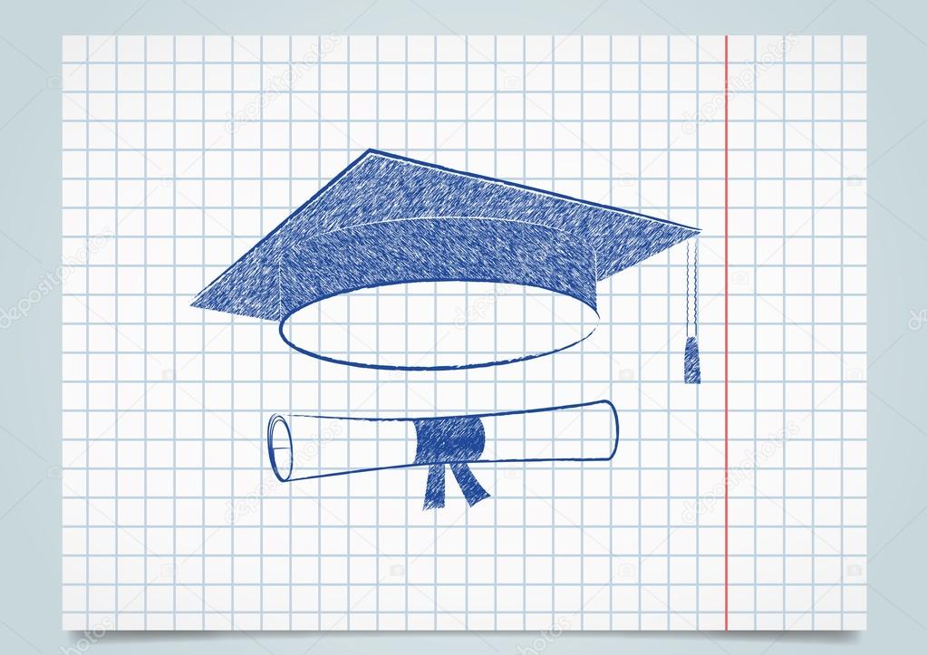 Scribble graduation cap and diploma