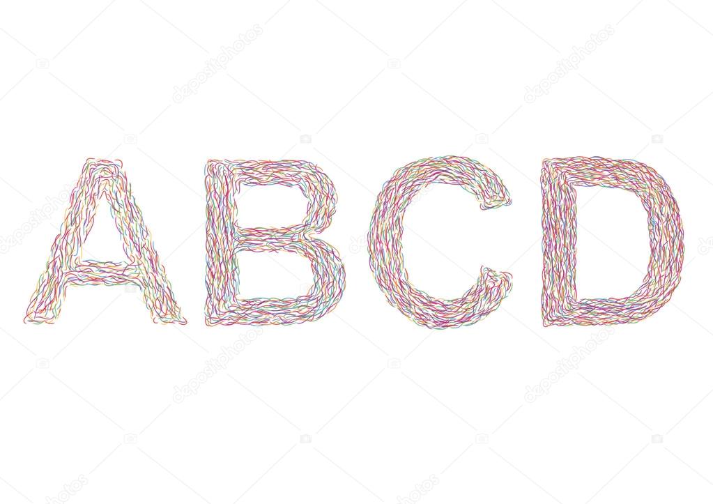 Varicolored letters A-D