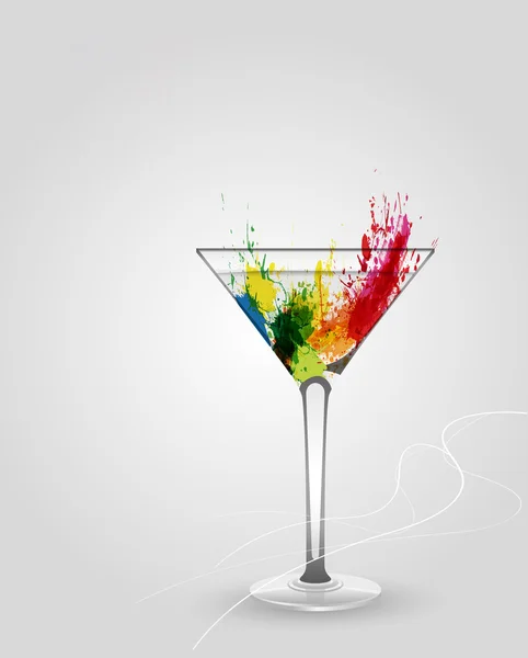 Martini vector glass with multicolor abstract splash — Stock Vector