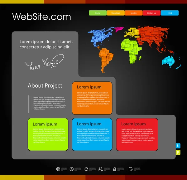 Plantilla de diseño web con mapa mundial — Vector de stock
