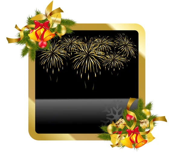 Christmas gold background with fireworks — Stock Vector